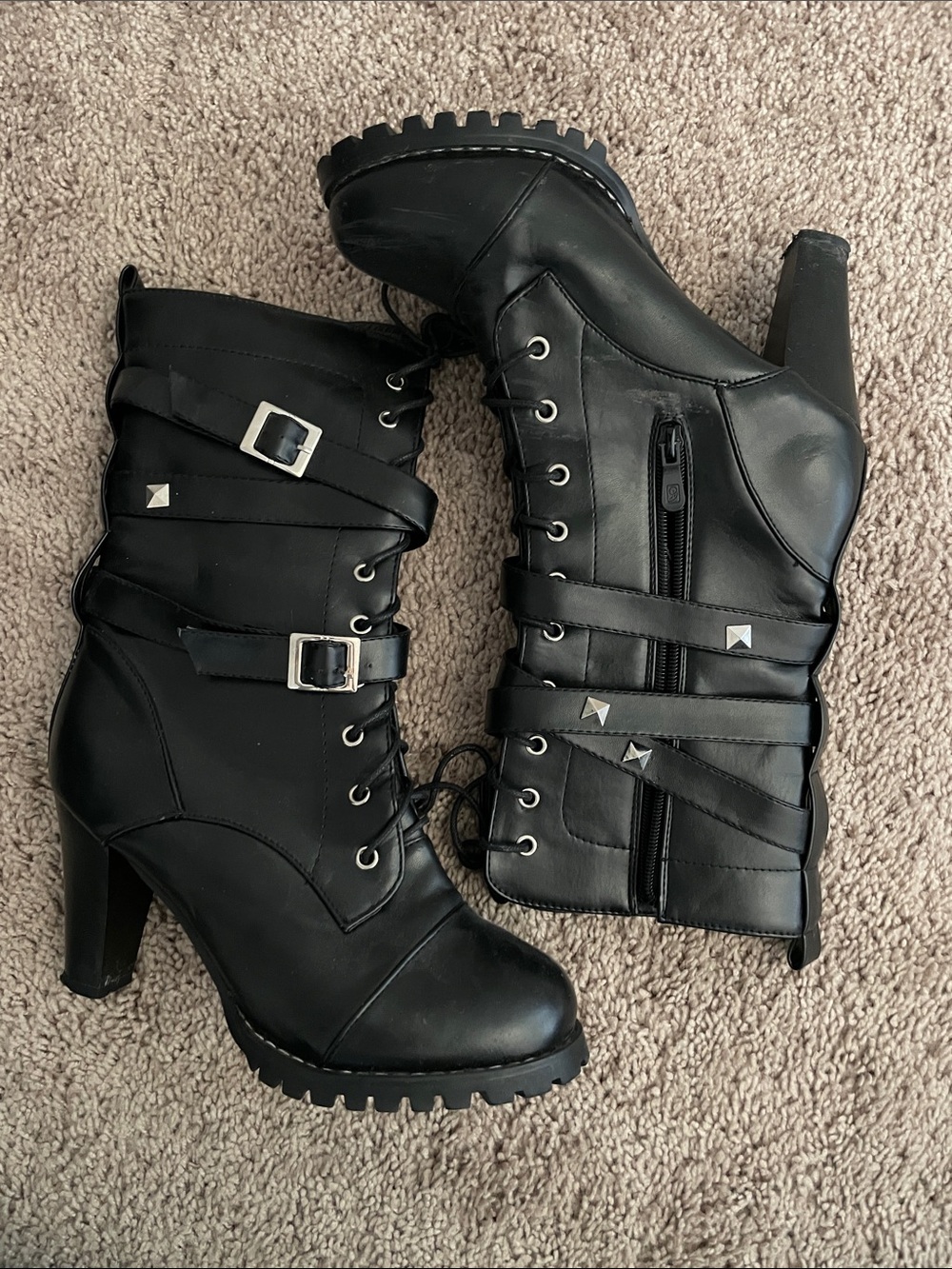 Black Women's Strappy Lace-Up High Heel Boots